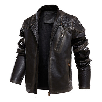 Men Plus Velvet Warm Autumn Brand New Causal Vintage PU кожено яке Палто Men Design Motor Biker Pocket PU кожено яке Мъжки