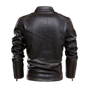 Men Plus Velvet Warm Autumn Brand New Causal Vintage PU кожено яке Палто Men Design Motor Biker Pocket PU кожено яке Мъжки