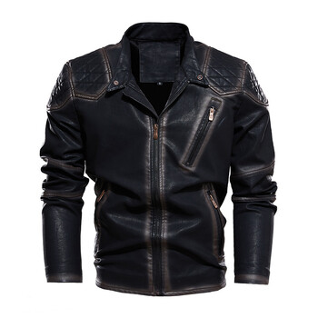 Men Plus Velvet Warm Autumn Brand New Causal Vintage PU кожено яке Палто Men Design Motor Biker Pocket PU кожено яке Мъжки