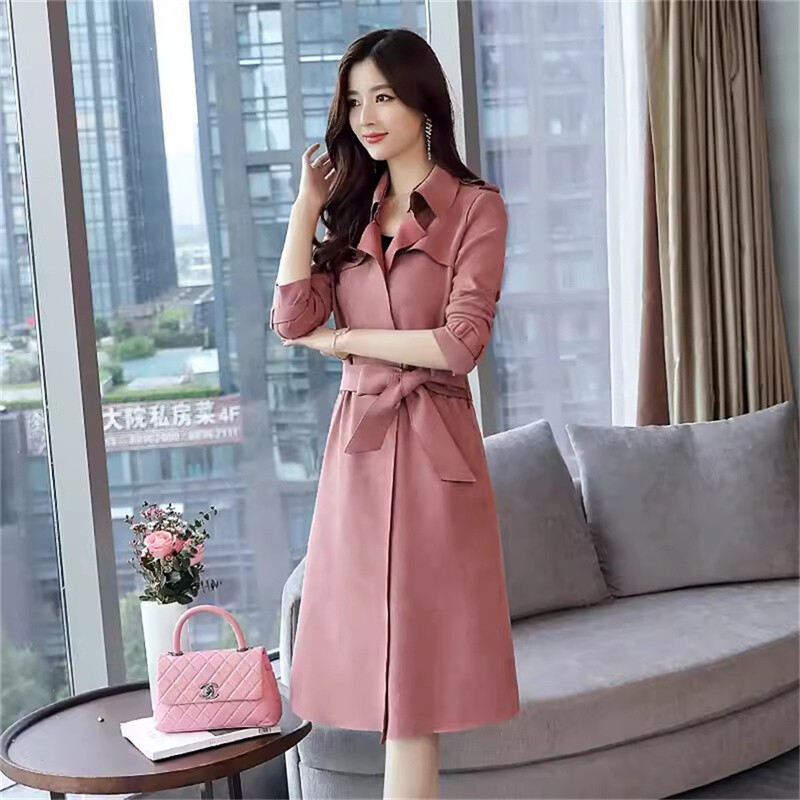 Jesen 2024. Nova visokokvalitetna baršunasta vjetrovka od jelenje kože srednje dužine, korejska ženska gornja odjeća, ružičasta za proljeće i jesen