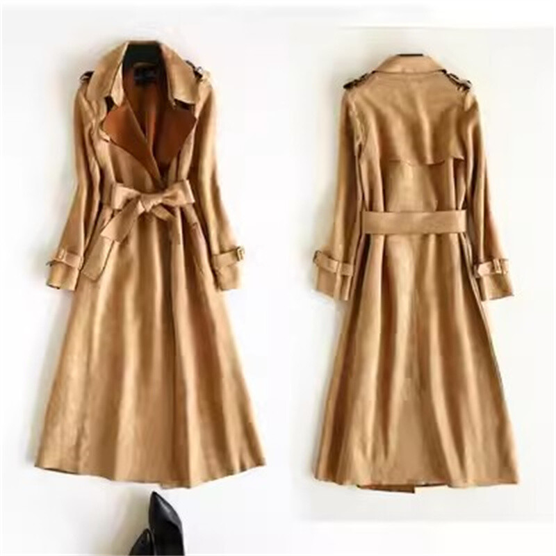 Jesen 2024. Nova visokokvalitetna baršunasta vjetrovka od jelenje kože srednje dužine, korejska ženska gornja odjeća, ružičasta za proljeće i jesen