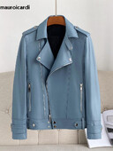 Mauroicardi proljeće jesen kratka plava crna pu kožna motoristička biciklistička jakna muška gornja odjeća dugih rukava s patentnim zatvaračem 4xl 5xl