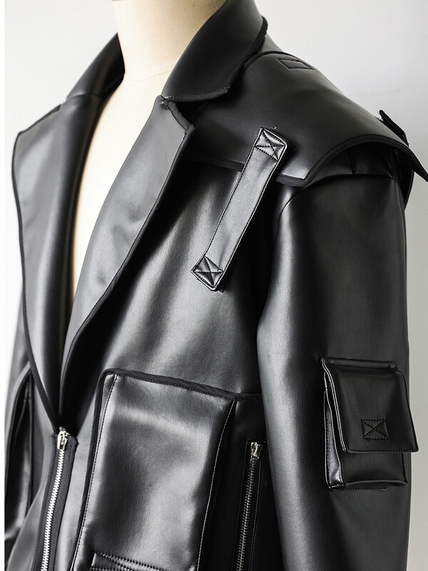 Mauroicardi Primăvară Toamnă Cool Oversized Scurt Negru Moale Jachetă din piele sintetică Bărbați Fermoar Haine de designer de lux Pista Moda