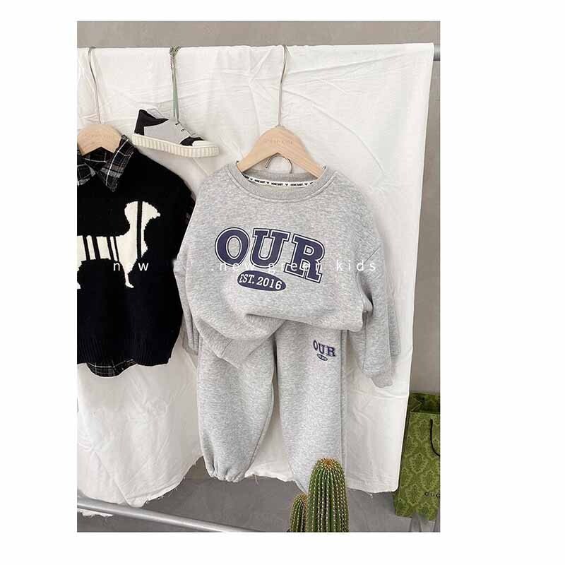 Dječji kompleti džempera s okruglim izrezom za dječake Topli ležerni široki 2kom Jesen Zima Novo dječje sportsko odijelo s dugim rukavima 2-6Y