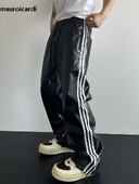 Mauroicardi, primăvară, toamnă, negru, moale, elastic, impermeabil, din piele PU, pentru bărbați, cu talie elastică, haine casual largi