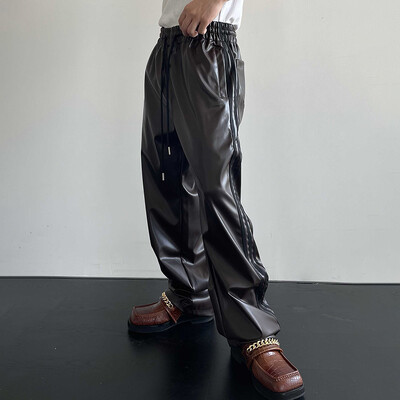 Mauroicardi, primăvară, toamnă, negru, moale, elastic, impermeabil, din piele PU, pentru bărbați, cu talie elastică, haine casual largi