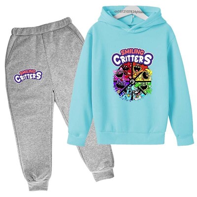 Bērni, smaidoši dzīvnieki, jauka karikatūra, pavasara rudens, džemperis, kapucis + bikses, 2 gab. Treniņtērpi 2–13 gadi zēniem, meitenēm, tērpu komplekti