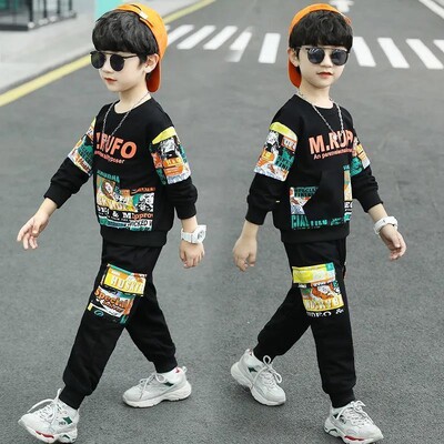 Primăvară Toamnă Adolescent Băieți Seturi de îmbrăcăminte Copii Moda Scrisoare Hanorac + Pantaloni 2 buc Trening copii 4 5 6 7 8 9 10 11 12 ani