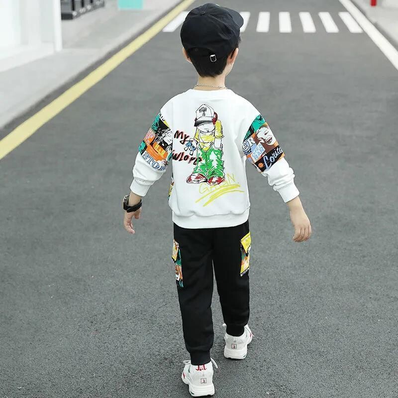 Primăvară Toamnă Adolescent Băieți Seturi de îmbrăcăminte Copii Moda Scrisoare Hanorac + Pantaloni 2 buc Trening copii 4 5 6 7 8 9 10 11 12 ani