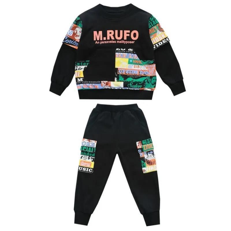 Primăvară Toamnă Adolescent Băieți Seturi de îmbrăcăminte Copii Moda Scrisoare Hanorac + Pantaloni 2 buc Trening copii 4 5 6 7 8 9 10 11 12 ani