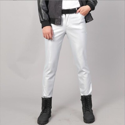 Pantaloni din piele motociclist verde strălucitor Moda bărbați Pantaloni subțiri elastici din PU Roșu Albastru Negru Gri Pantalon bărbați Mărimea Plus 28-36 38 40