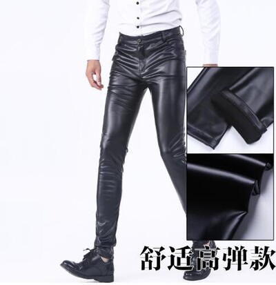 Pantaloni din piele motociclist verde strălucitor Moda bărbați Pantaloni subțiri elastici din PU Roșu Albastru Negru Gri Pantalon bărbați Mărimea Plus 28-36 38 40