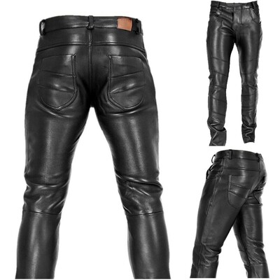 Férfi Goth Steampunk Pu bőr nadrág fekete motoros Rock Roll vékony legging nadrág nagy méretű