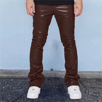 Noi Bărbați Mici Pantaloni elastici din imitație de piele Negru / Burgundy / Maro Moda Bărbați High Street Casual Pantaloni de motocicletă