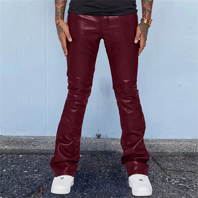 Noi Bărbați Mici Pantaloni elastici din imitație de piele Negru / Burgundy / Maro Moda Bărbați High Street Casual Pantaloni de motocicletă