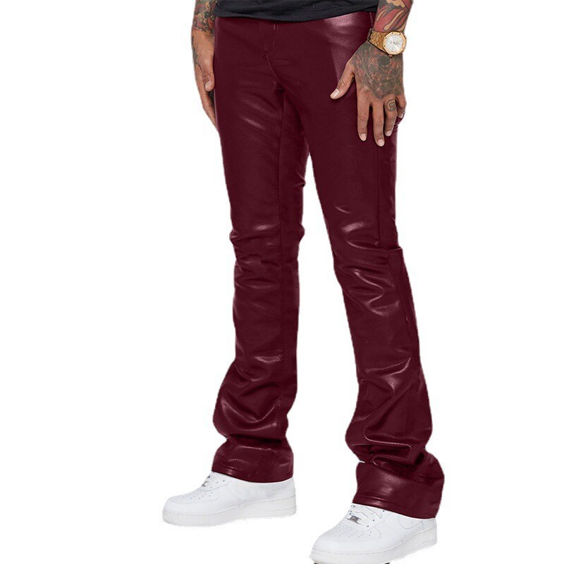Noi Bărbați Mici Pantaloni elastici din imitație de piele Negru / Burgundy / Maro Moda Bărbați High Street Casual Pantaloni de motocicletă