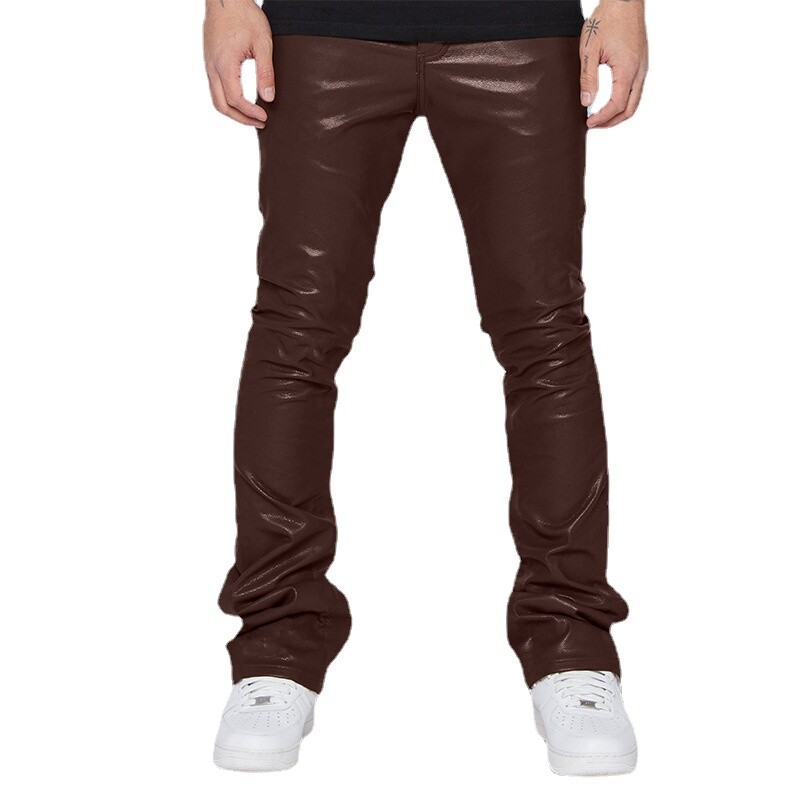 Noi Bărbați Mici Pantaloni elastici din imitație de piele Negru / Burgundy / Maro Moda Bărbați High Street Casual Pantaloni de motocicletă