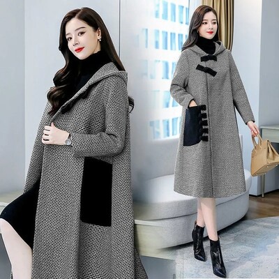 Sieviešu vilnas mētelis 2023. gada jaunais rudens un ziemas vidēja garuma variants, sieviešu jaka Temperamenta modes elegants sieviešu vilnas virsdrēbes