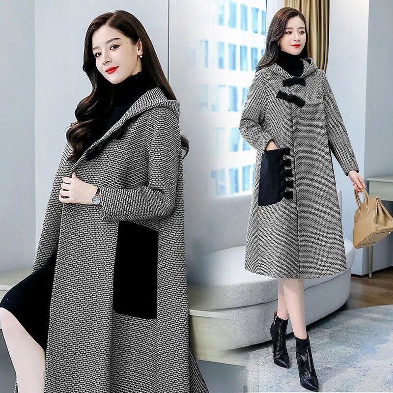 Sieviešu vilnas mētelis 2023. gada jaunais rudens un ziemas vidēja garuma variants, sieviešu jaka Temperamenta modes elegants sieviešu vilnas virsdrēbes