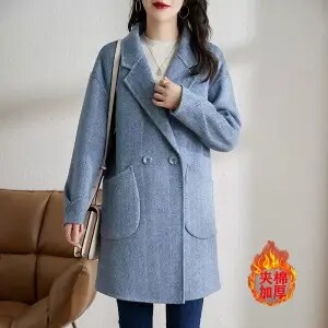 Vuneni kaput za žene jesen/zima 2024. Novi korejski modni temperament, srednje dugi opušteni ležerni topli kaput s ribljom kosti, ženski plime.