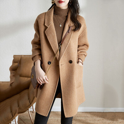 Vuneni kaput za žene jesen/zima 2024. Novi korejski modni temperament, srednje dugi opušteni ležerni topli kaput s ribljom kosti, ženski plime.