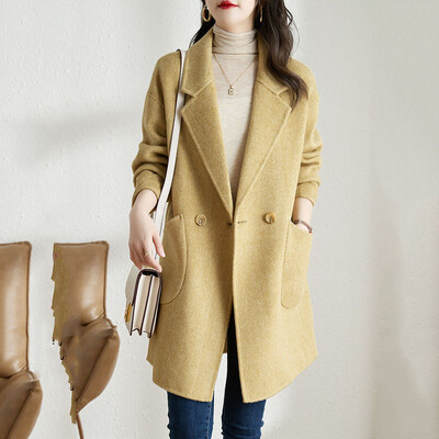 Vuneni kaput za žene jesen/zima 2024. Novi korejski modni temperament, srednje dugi opušteni ležerni topli kaput s ribljom kosti, ženski plime.