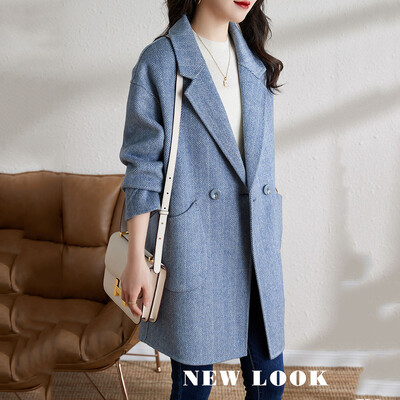 Vuneni kaput za žene jesen/zima 2024. Novi korejski modni temperament, srednje dugi opušteni ležerni topli kaput s ribljom kosti, ženski plime.