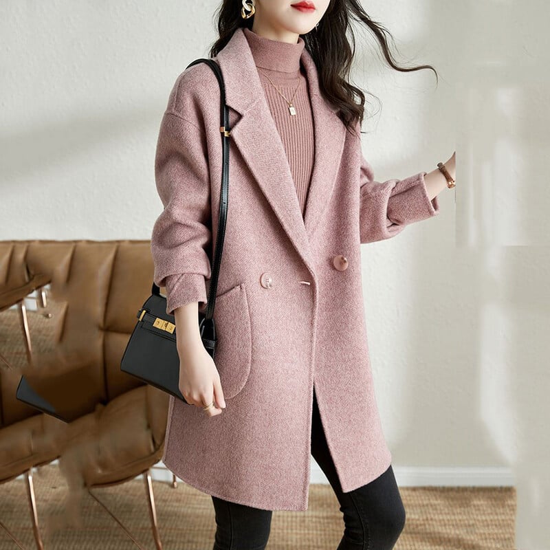Vuneni kaput za žene jesen/zima 2024. Novi korejski modni temperament, srednje dugi opušteni ležerni topli kaput s ribljom kosti, ženski plime.