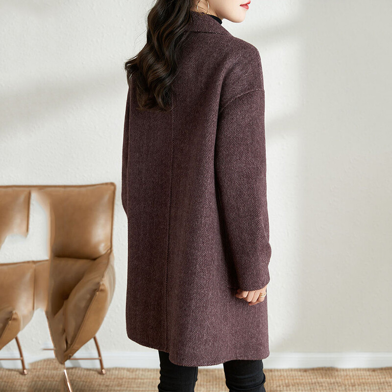 Vuneni kaput za žene jesen/zima 2024. Novi korejski modni temperament, srednje dugi opušteni ležerni topli kaput s ribljom kosti, ženski plime.