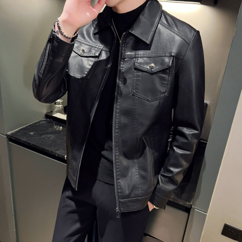 Muška jesenska modna motociklistička tanka muška ulična bejzbolska PU kožna jakna na otvorenom, bomber ležerna, novi poslovni kaput