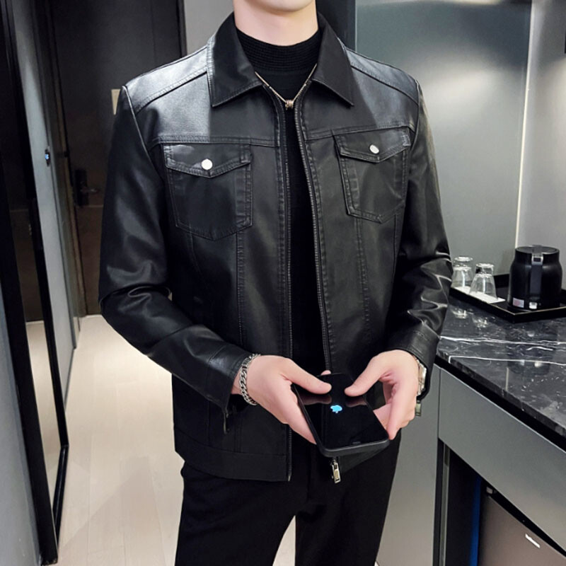 Muška jesenska modna motociklistička tanka muška ulična bejzbolska PU kožna jakna na otvorenom, bomber ležerna, novi poslovni kaput