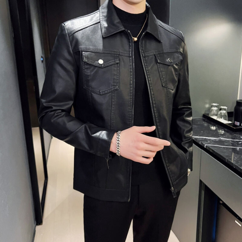 Muška jesenska modna motociklistička tanka muška ulična bejzbolska PU kožna jakna na otvorenom, bomber ležerna, novi poslovni kaput