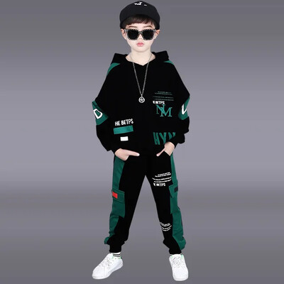 2024 primavara toamna copii Haina baieti adolescent trening litere cu gluga Top camasi hanorac + pantaloni cu cravata la glezna 5 10 11 12 ani