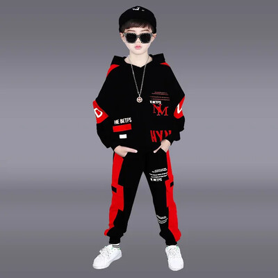 2024 primavara toamna copii Haina baieti adolescent trening litere cu gluga Top camasi hanorac + pantaloni cu cravata la glezna 5 10 11 12 ani