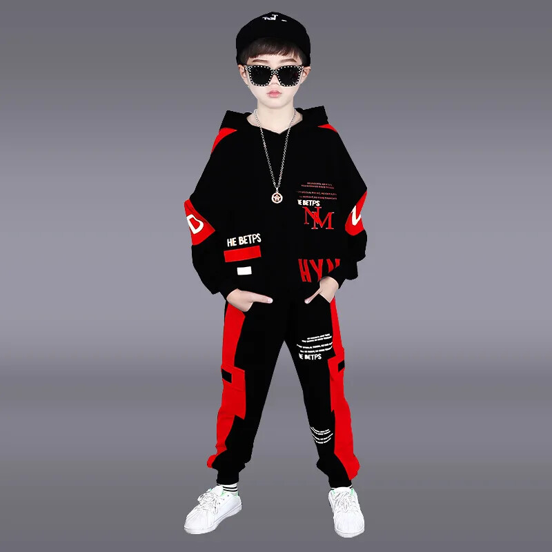 2024 primavara toamna copii Haina baieti adolescent trening litere cu gluga Top camasi hanorac + pantaloni cu cravata la glezna 5 10 11 12 ani