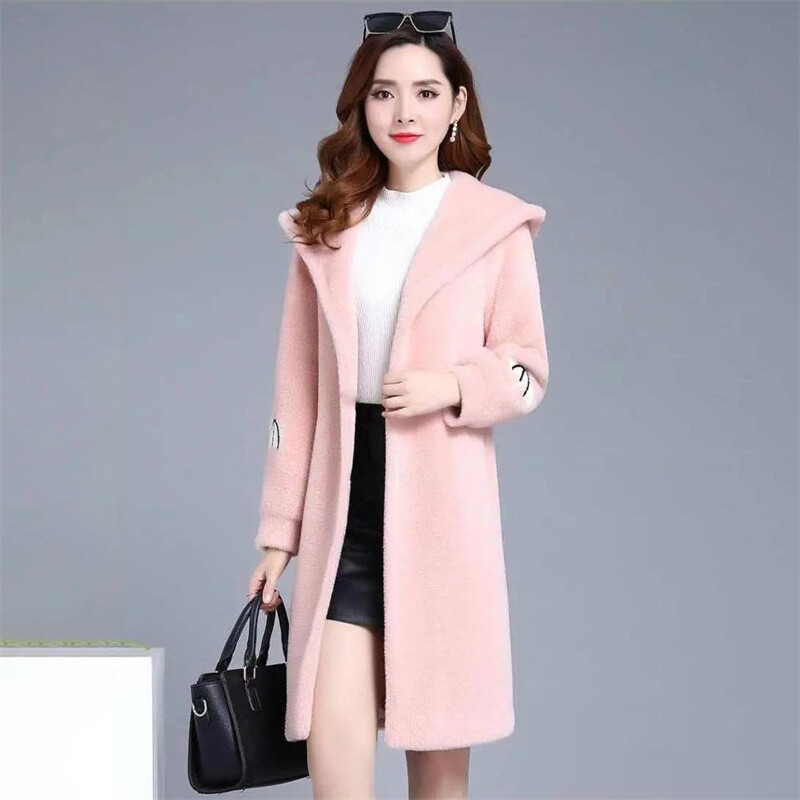 Rudens ziemas berberu vilnas vējjaka 2024. gads. Jauns sieviešu apģērbs ar kapuci vienkrāsains modes mētelis, biezs sieviešu virsjaka