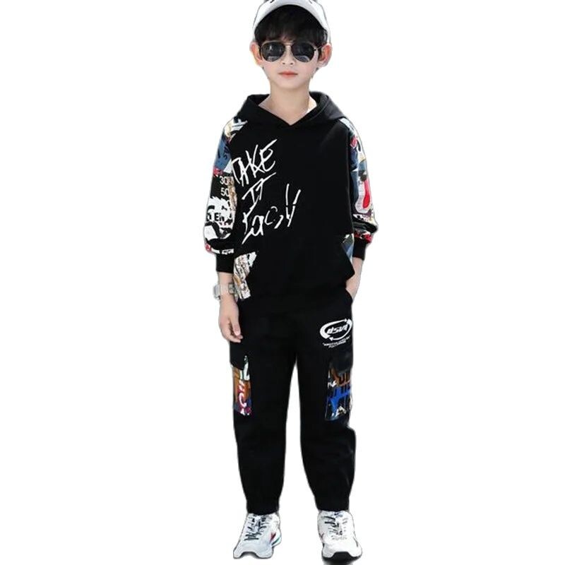 Fiúk őszi ruházati öltöny 2024 új gyerekruhák rajzfilm 5-14 éves fiúk tréningruha szett gyerekeknek kapucnis felsők és nadrágok
