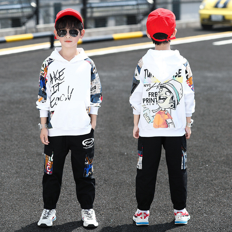 Fiúk őszi ruházati öltöny 2024 új gyerekruhák rajzfilm 5-14 éves fiúk tréningruha szett gyerekeknek kapucnis felsők és nadrágok
