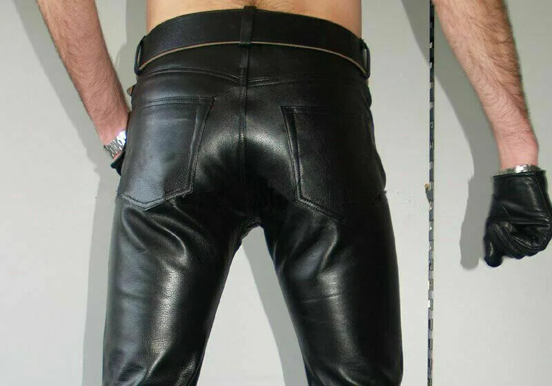 Zīmols Rudens Vīriešu Ādas Bikses Skinny Fit Elastīgs Stils Modes PU Ādas Bikses Motociklu Bikses Plāns Ielas apģērbs