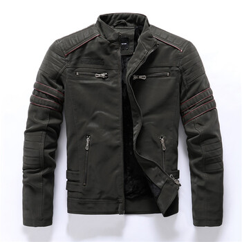 Ανδρικό δερμάτινο μπουφάν Winter Motorcycle PU 2023 Vintage Fleece Ζεστό δερμάτινο παλτό πολλαπλών τσέπης Ανδρικά φθινοπωρινά μπουφάν με φερμουάρ