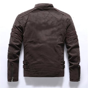 Ανδρικό δερμάτινο μπουφάν Winter Motorcycle PU 2023 Vintage Fleece Ζεστό δερμάτινο παλτό πολλαπλών τσέπης Ανδρικά φθινοπωρινά μπουφάν με φερμουάρ