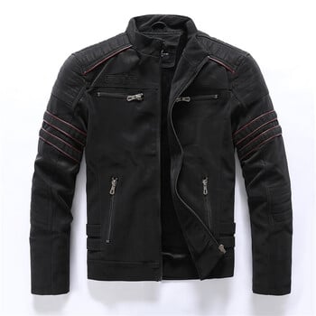 Ανδρικό δερμάτινο μπουφάν Winter Motorcycle PU 2023 Vintage Fleece Ζεστό δερμάτινο παλτό πολλαπλών τσέπης Ανδρικά φθινοπωρινά μπουφάν με φερμουάρ