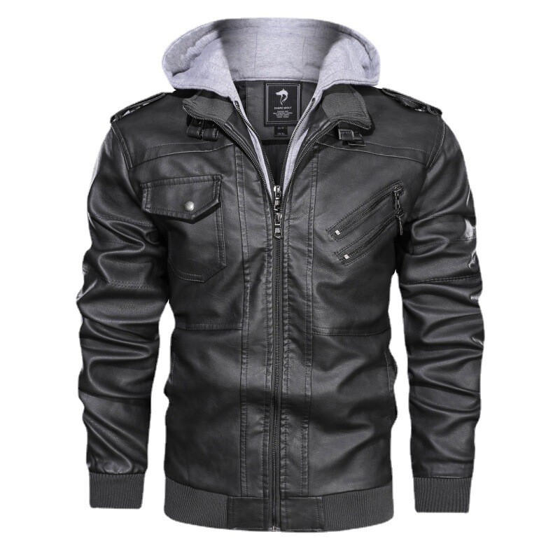 Új férfi bőrdzsekik őszi alkalmi motoros PU kabát Motoros bőrkabátok kapucnis tavaszi új érkezett férfi PU bőrkabát