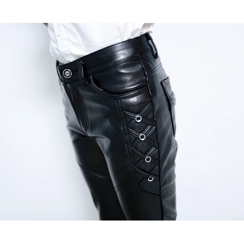 New Fashion Ανδρικό PU Δερμάτινο Παντελόνι Ανδρικό Skinny Παντελόνι Biker Nightclub College Party Παντελόνι Μέγεθος 28-36