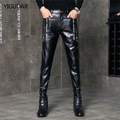 Férfi Bőr nadrágok Skinny Fit Elasztikus divatos PU bőr nadrágok Wet Look Stretch műbőr motoros nadrágok Vékony utcai ruházat