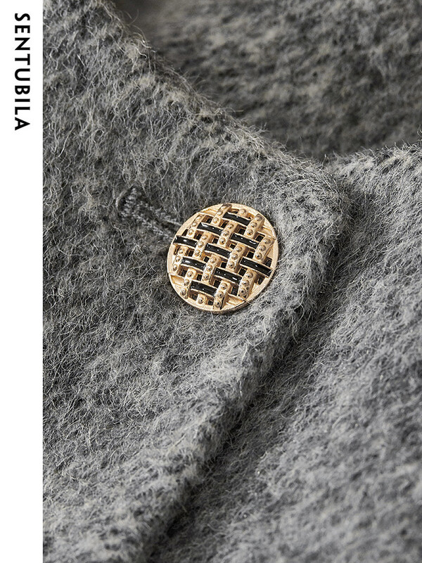 SENTUBILA Ženska vunena skraćena jakna 2024 Elegantni kratki zimski kaput od mješavine vune dugih rukava Gornja odjeća s dva lica W34O49414