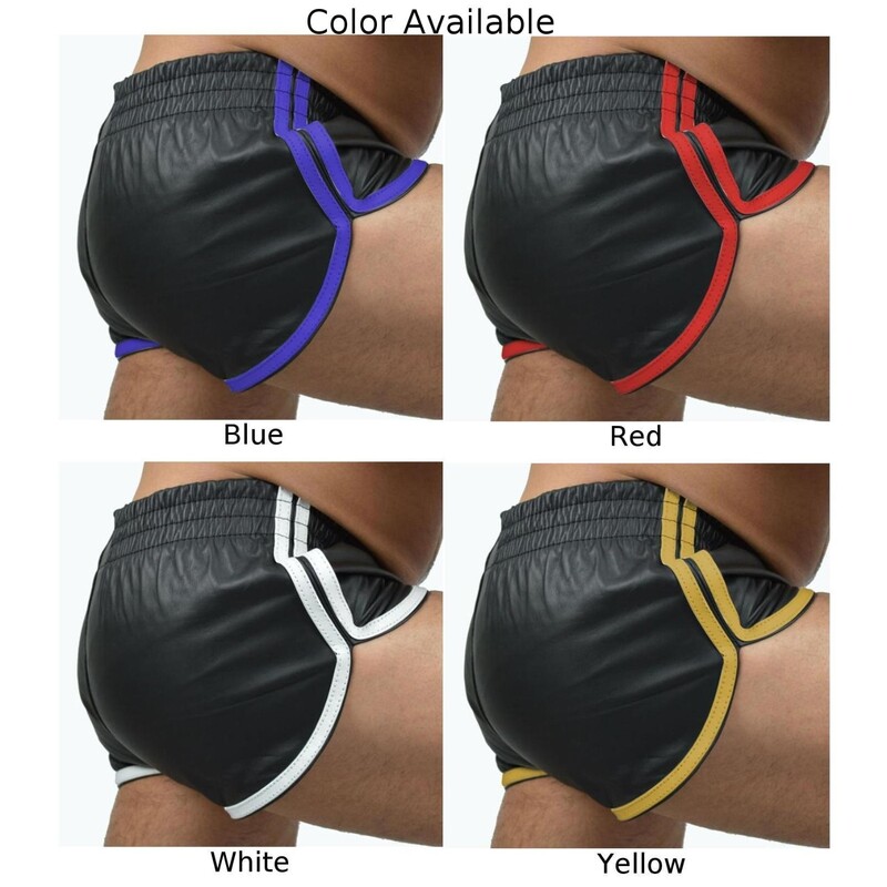 Seksīgi vīriešu panks PU ādas plānas motociklu bikses vienkrāsainas lielizmēra šorti Mīksti bokseršorti vīriešu apakšbikses šorti
