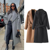 2024 nou stil de toamnă/iarnă, personalizată, ocazională, cu centură neutră, haină de lână, haină lungă și caldă