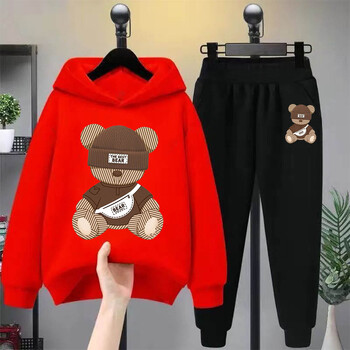 Cartoon Bear hoodie Cartoon Cartoon Cartoon Παιδικά ρούχα για κορίτσια αγόρια Φούτερ σετ κουκούλα δύο σετ