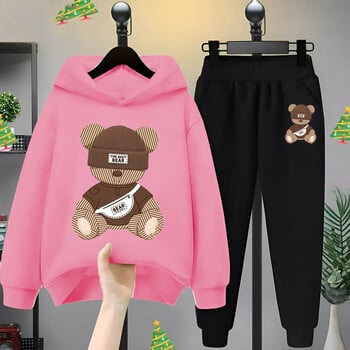 Cartoon Bear hoodie Cartoon Cartoon Cartoon Παιδικά ρούχα για κορίτσια αγόρια Φούτερ σετ κουκούλα δύο σετ